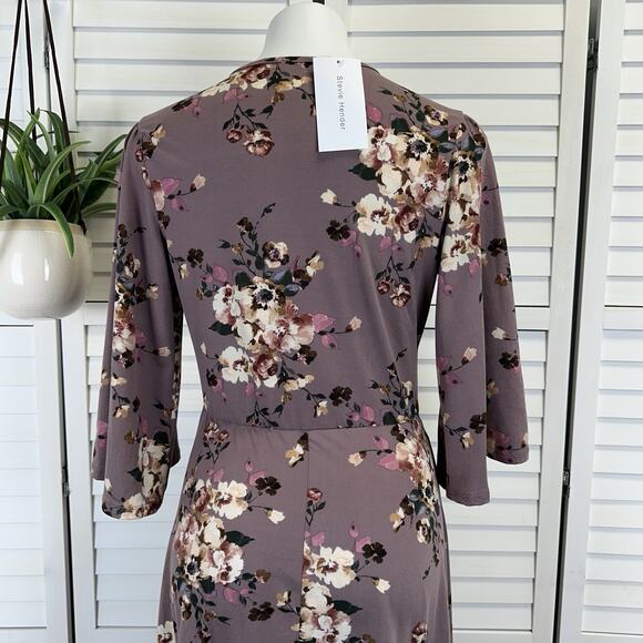 New Stevie Hender Mauve Floral Faux Wrap Dress Soft 3/4 Sleeve Boho Size L - Picture 6 of 9